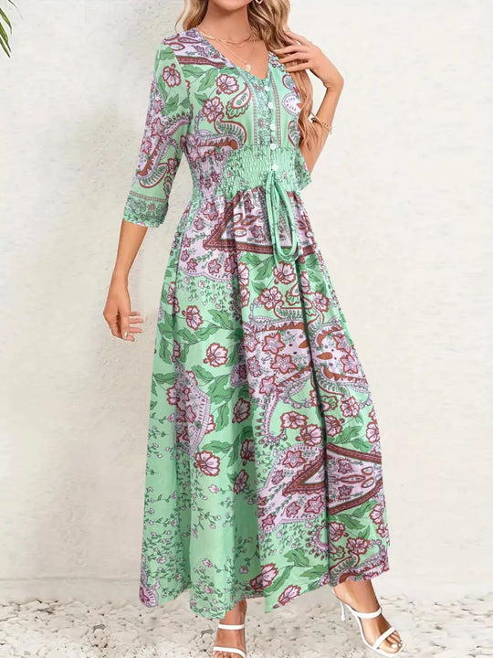 Briony | Women’s Floral Print V Neck Flowy Maxi Dress