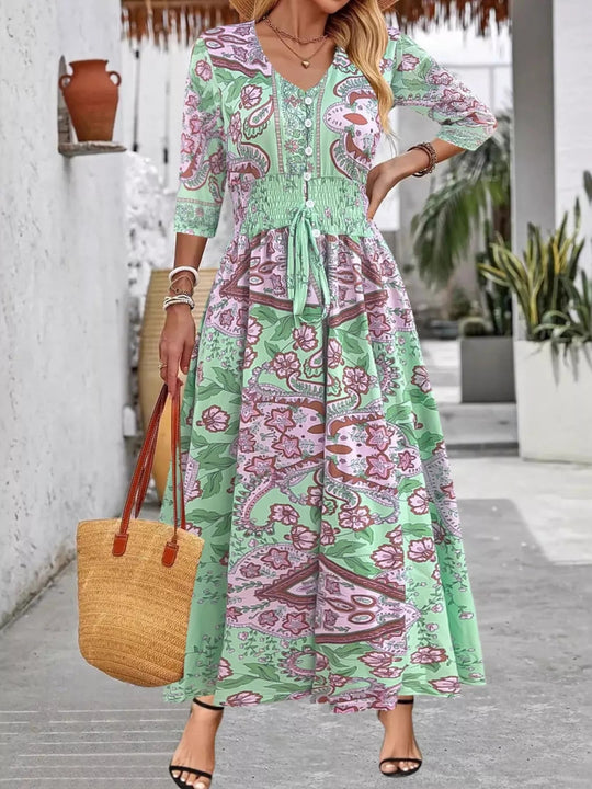 Briony | Women’s Floral Print V Neck Flowy Maxi Dress