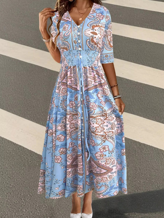 Briony | Women’s Floral Print V Neck Flowy Maxi Dress