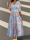 Briony | Women’s Floral Print V Neck Flowy Maxi Dress
