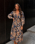 Brittany | Women’s V Neck Floral Print Flowy Midi Dress