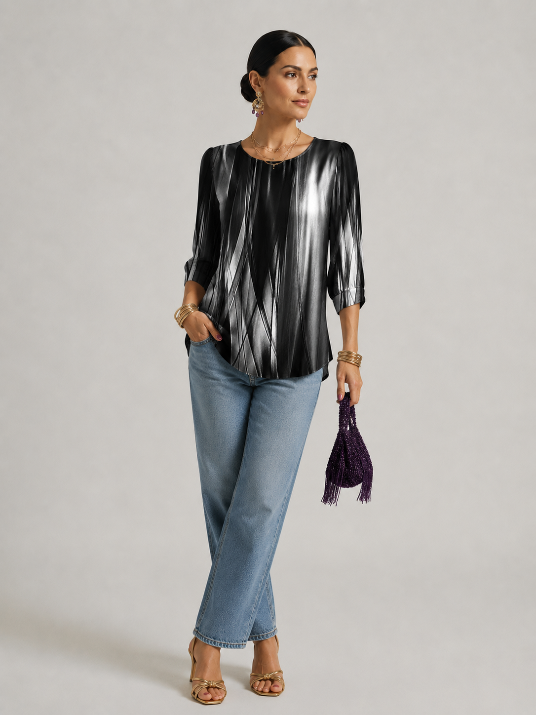 Bronagh | Women's Striped Printed Round Neck Summer T Shirt