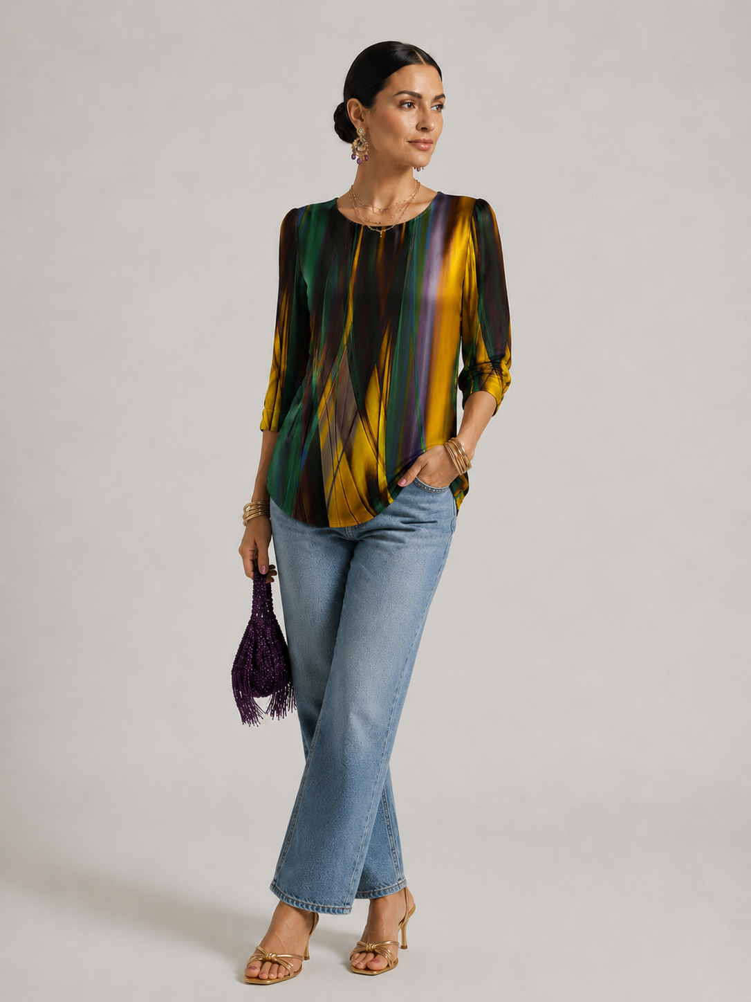 Bronagh | Women's Striped Printed Round Neck Summer T Shirt