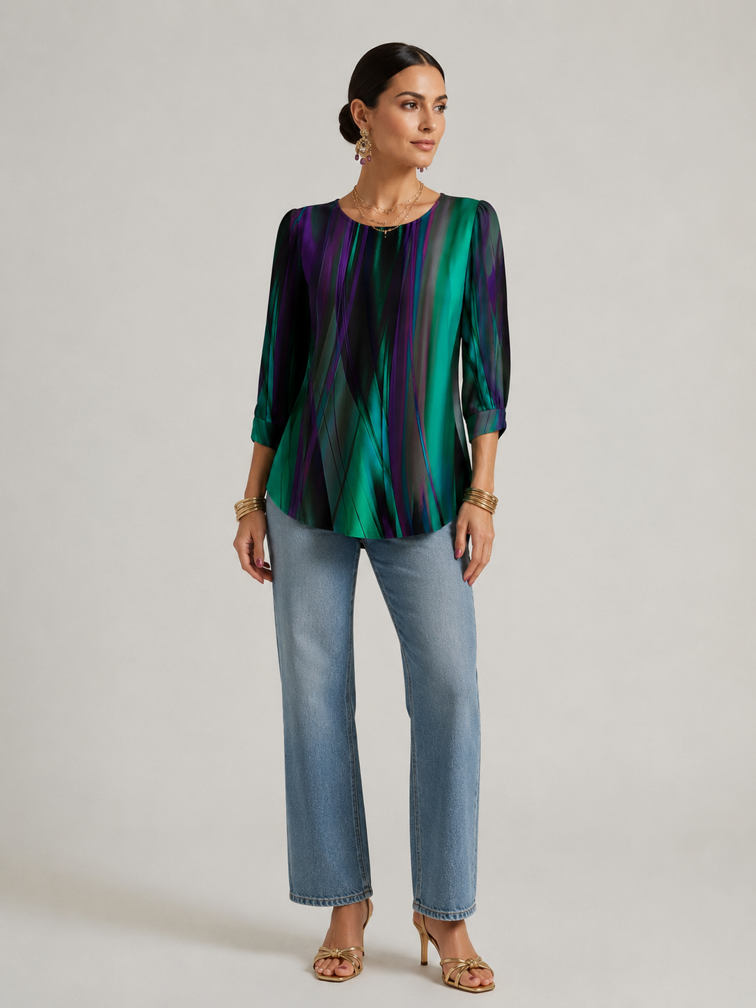 Bronagh | Women's Striped Printed Round Neck Summer T Shirt