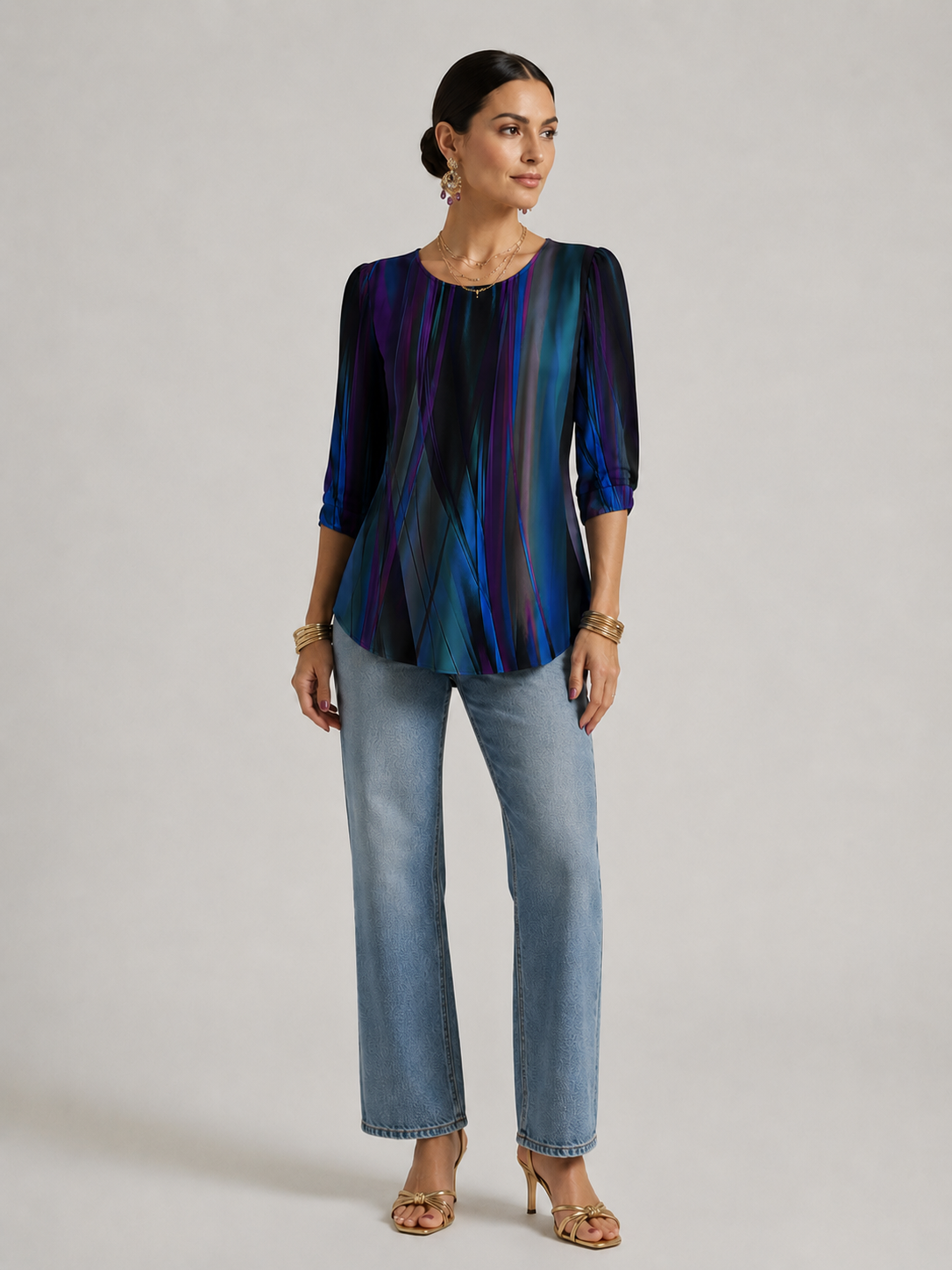 Bronagh | Women's Striped Printed Round Neck Summer T Shirt