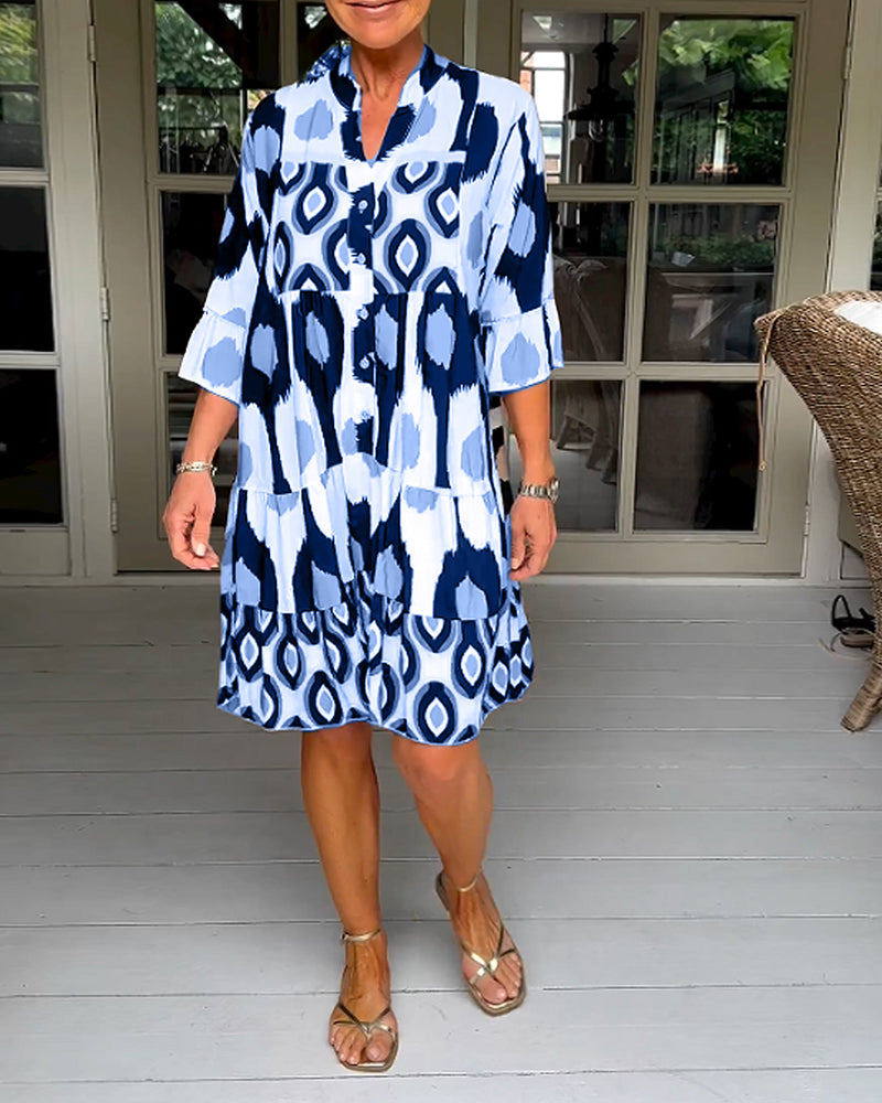 Brynn | Women’s Short Sleeve Printed V Neck Mini Dress