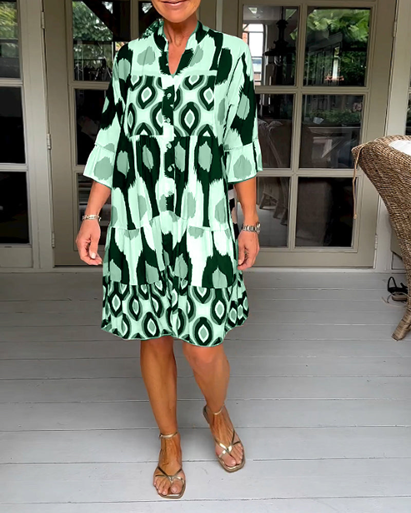 Brynn | Women’s Short Sleeve Printed V Neck Mini Dress