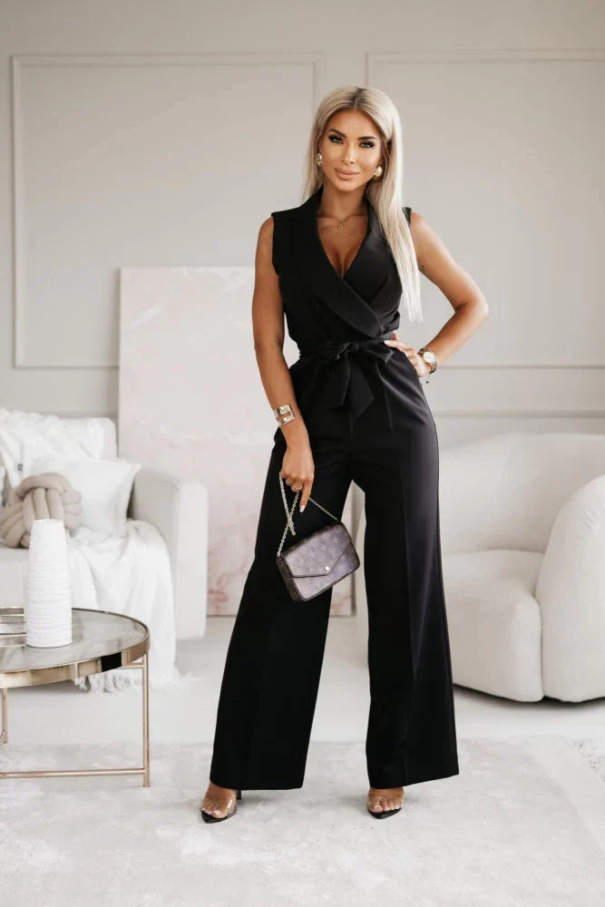 Camille | Women’s V Neck Sleeveless Waist Tie Jumpsuit