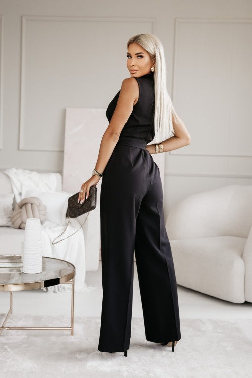 Camille | Women’s V Neck Sleeveless Waist Tie Jumpsuit