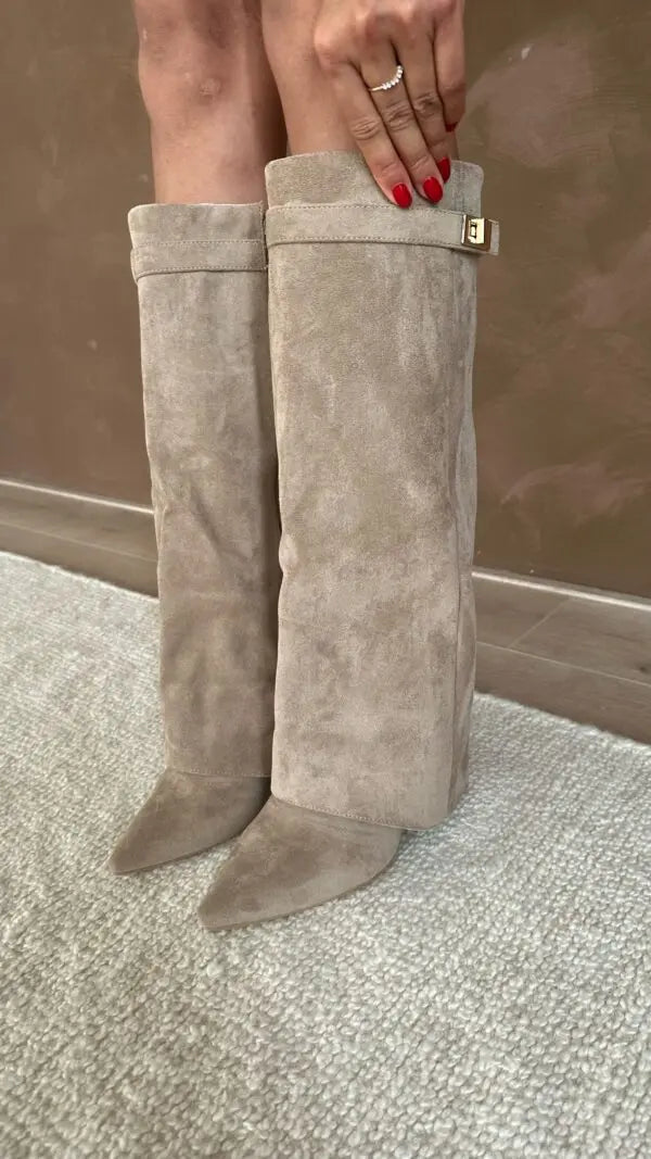Cara | Women’s Pointed Toe Knee High Buckle Strap Boots