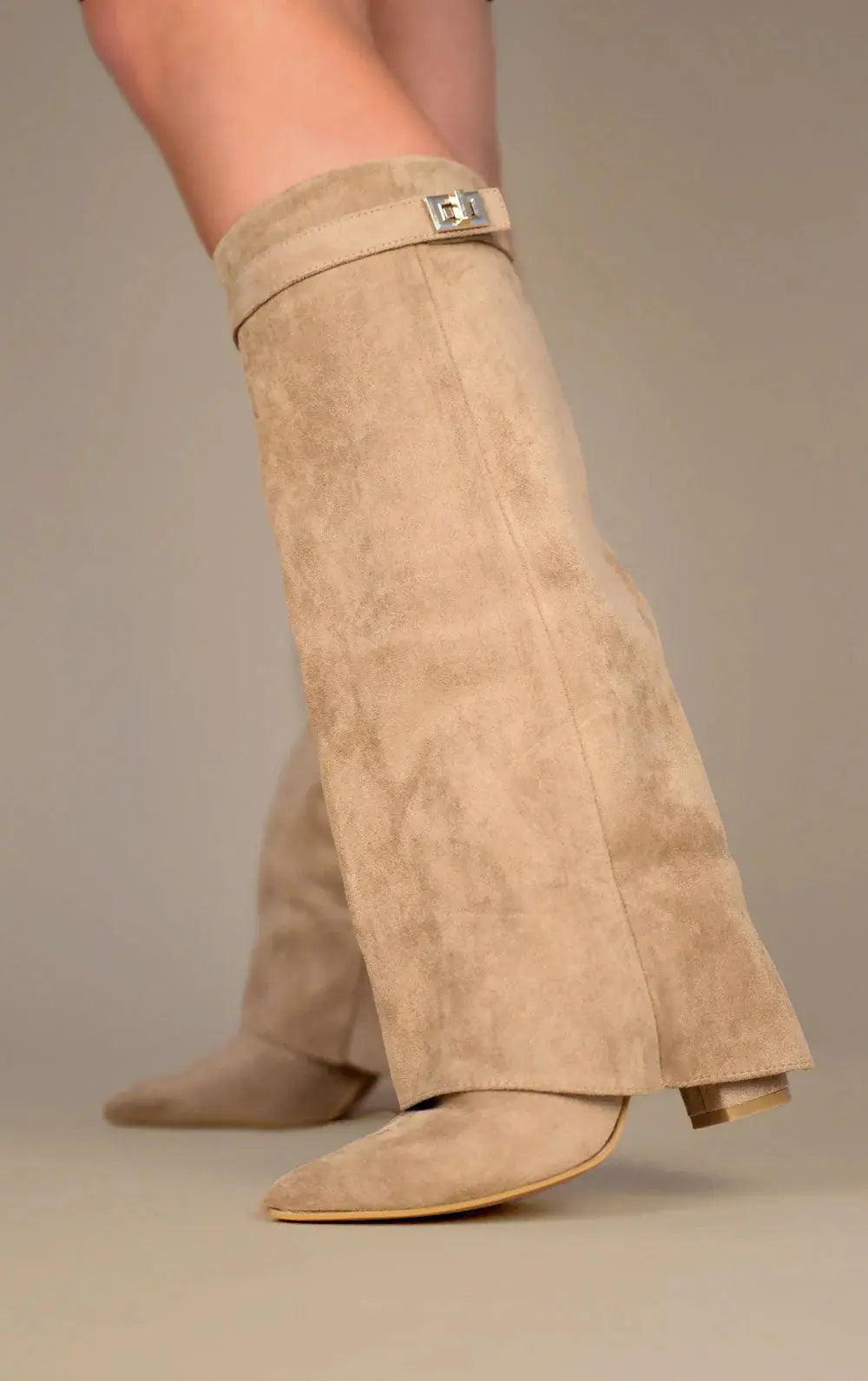 Cara | Women’s Pointed Toe Knee High Buckle Strap Boots