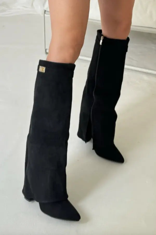Cara | Women’s Pointed Toe Knee High Buckle Strap Boots