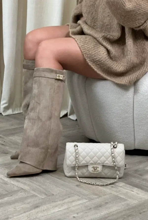 Cara | Women’s Pointed Toe Knee High Buckle Strap Boots