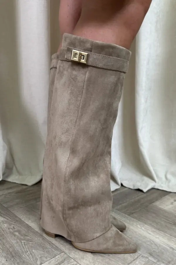 Cara | Women’s Pointed Toe Knee High Buckle Strap Boots