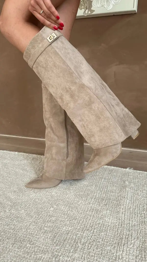 Cara | Women’s Pointed Toe Knee High Buckle Strap Boots
