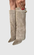 Cara | Women’s Pointed Toe Knee High Buckle Strap Boots