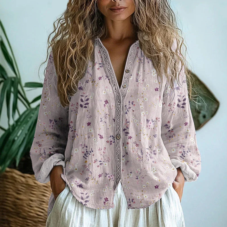 Carly | Women’s Printed V Neck Long Sleeve Summer Blouse