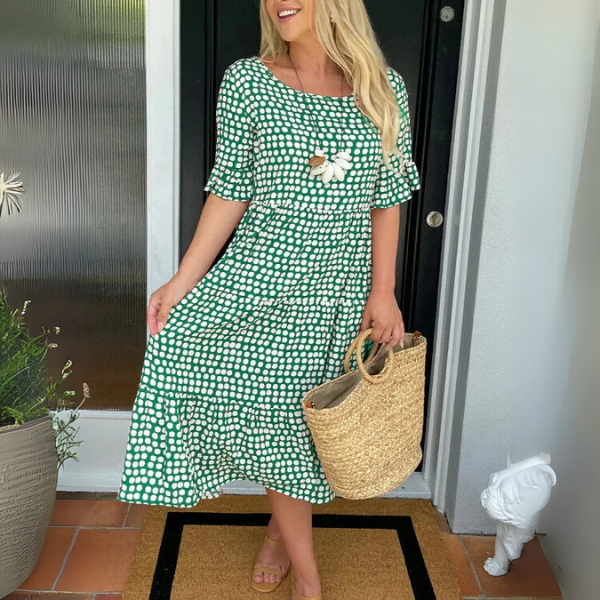 Carolyn | Women’s Scoop Neck Short Sleeve Flowy Midi Dress