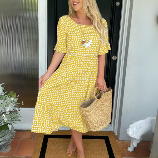 Carolyn | Women’s Scoop Neck Short Sleeve Flowy Midi Dress