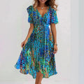 Cecelia | Women’s Flowy Floral Print Short Sleeve Midi Dress