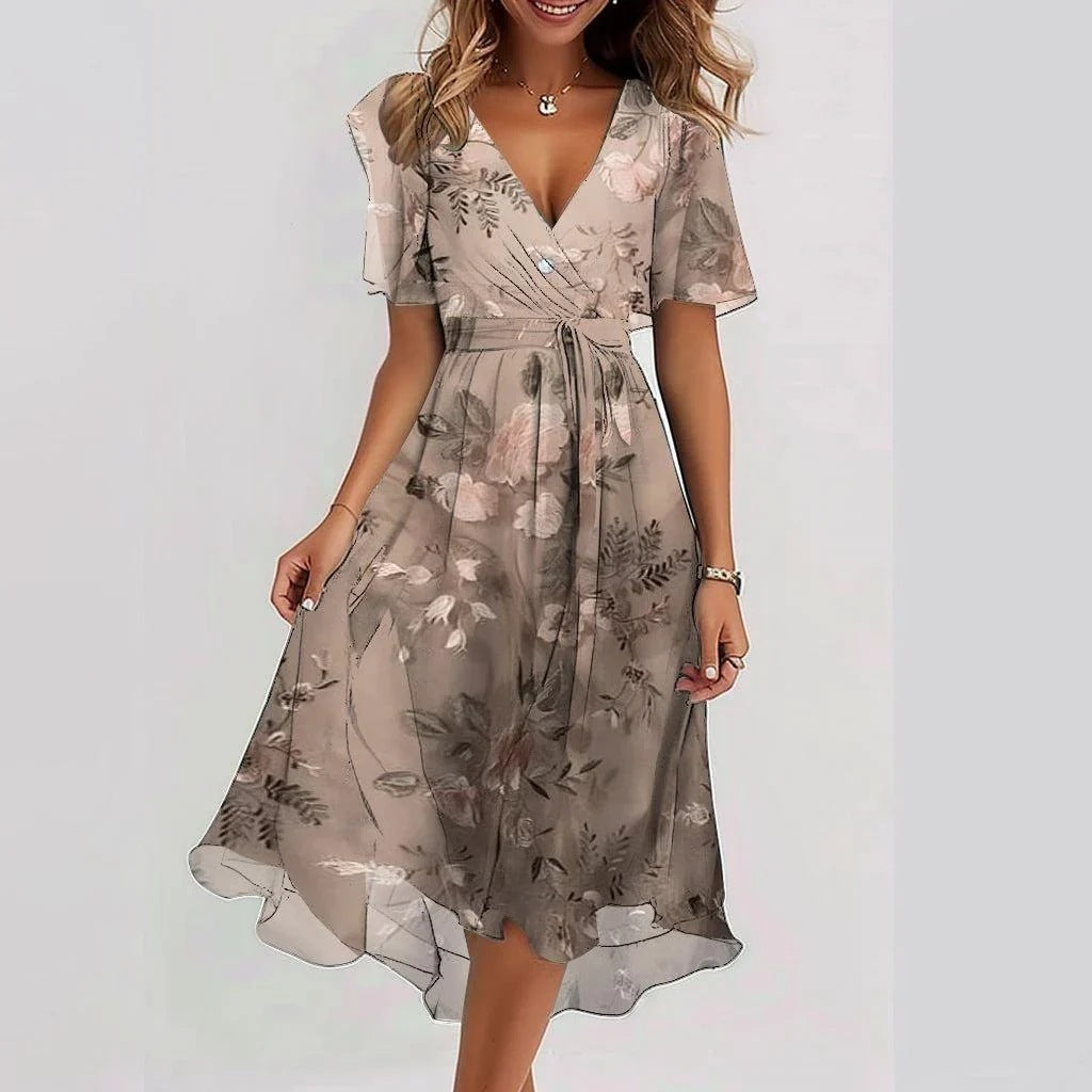 Cecelia | Women’s Flowy Floral Print Short Sleeve Midi Dress