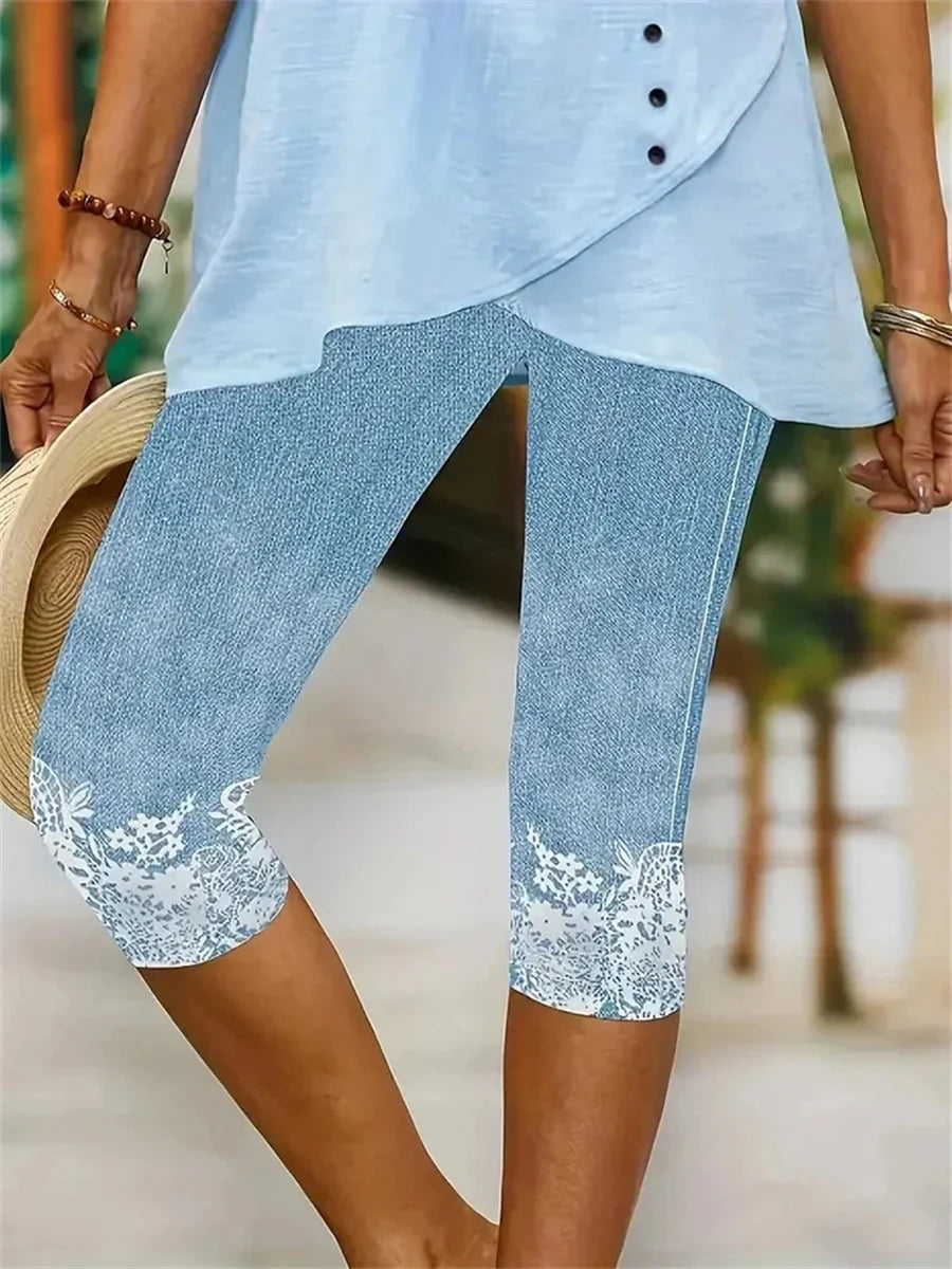 Ceridwen | Women's Floral Print Cropped Length Slim Fit Summer Trousers