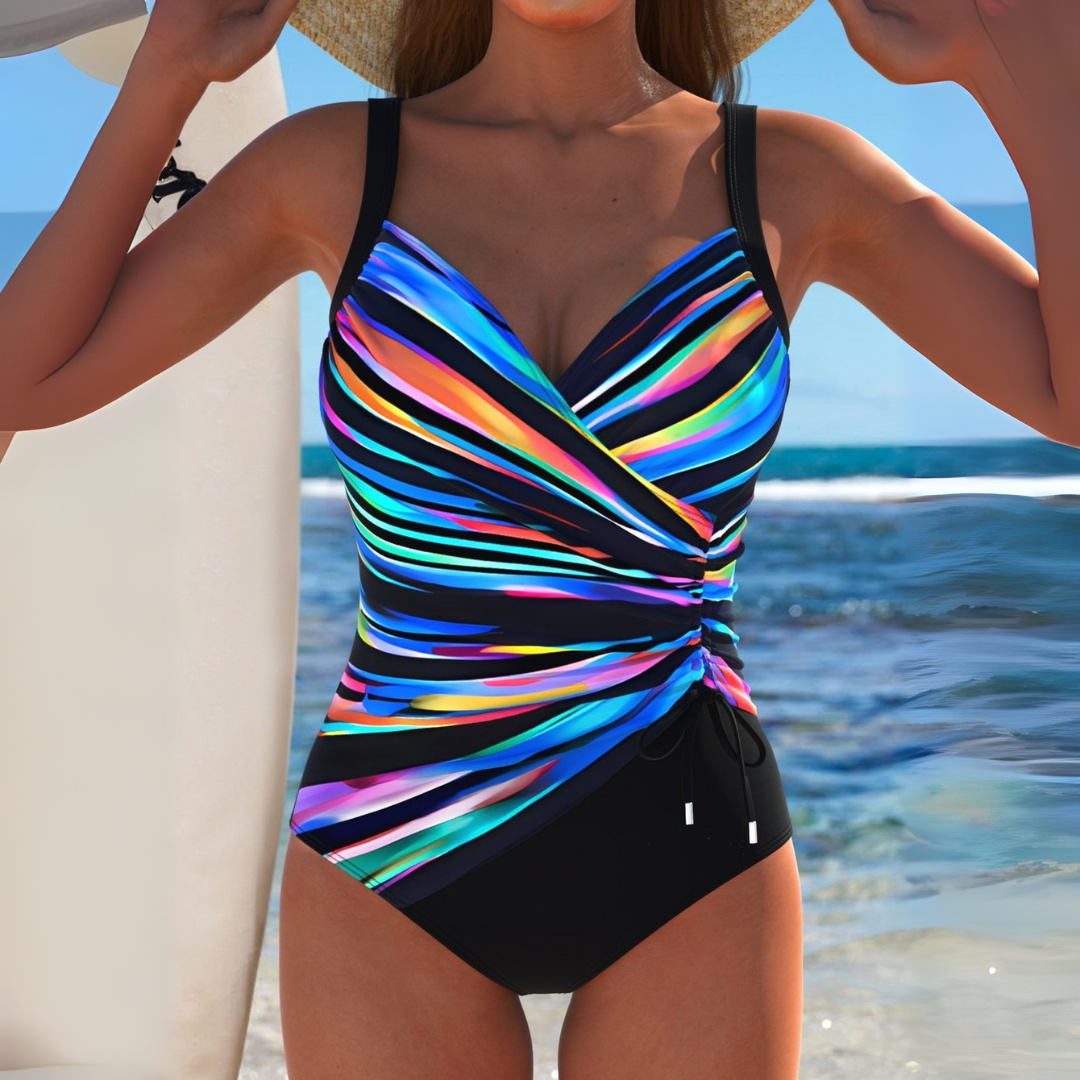 Chanelle | Women’s Striped V Neck Sleeveless Swimsuit