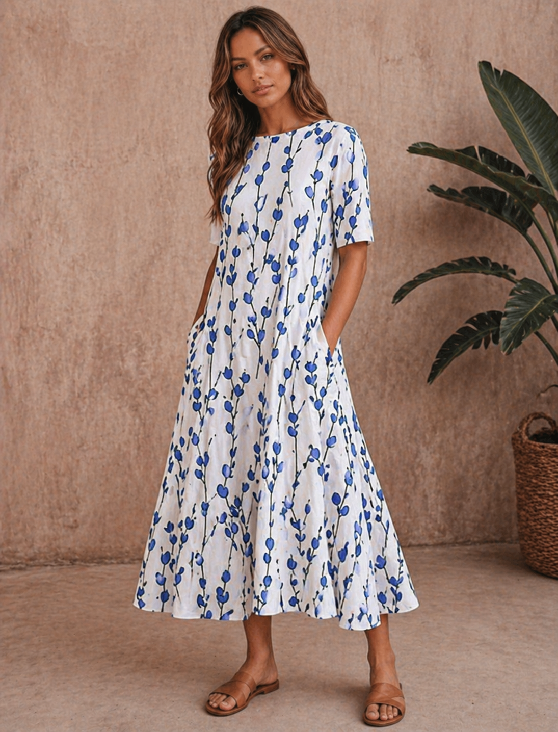Charlotte | Women’s Printed Boat Neck Summer Midi Dress