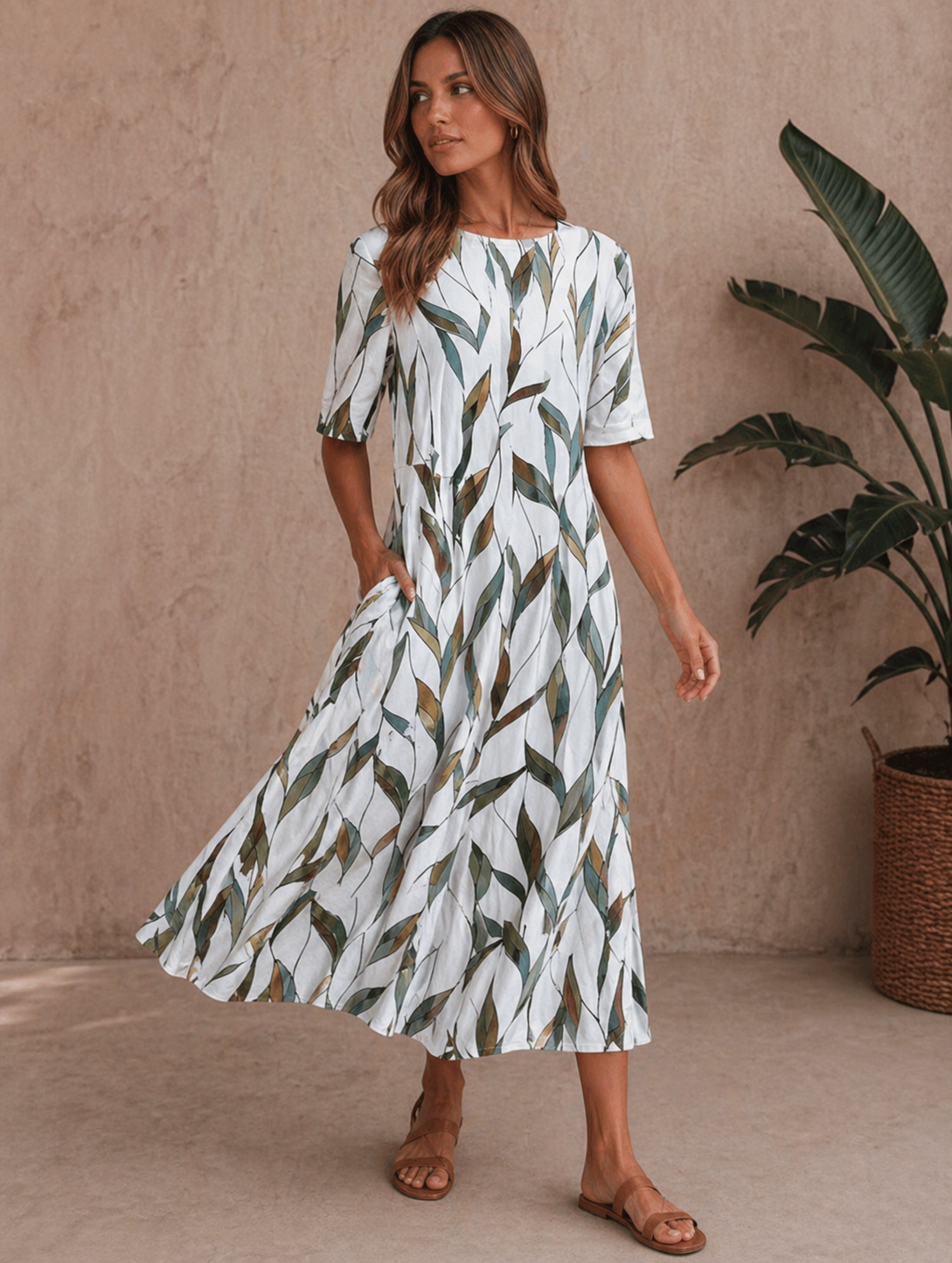 Charlotte | Women’s Printed Boat Neck Summer Midi Dress