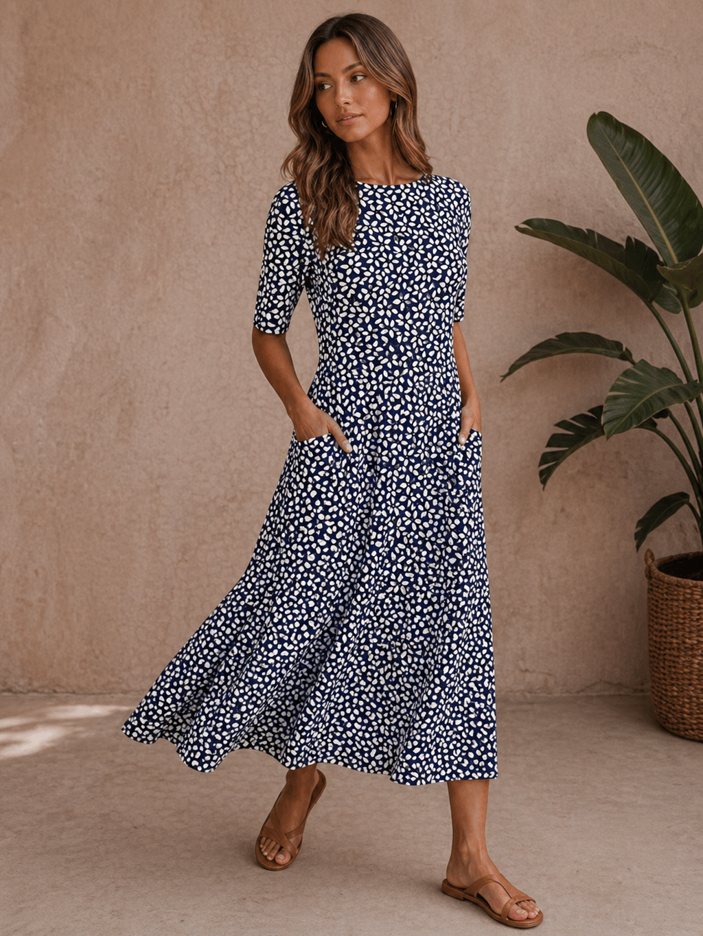 Charlotte | Women’s Printed Boat Neck Summer Midi Dress