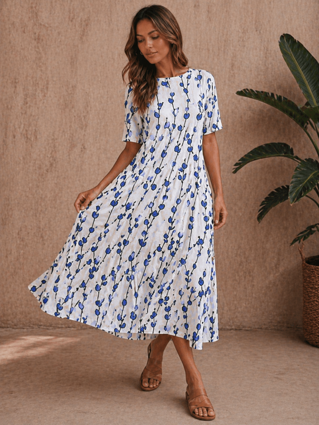 Charlotte | Women’s Printed Boat Neck Summer Midi Dress