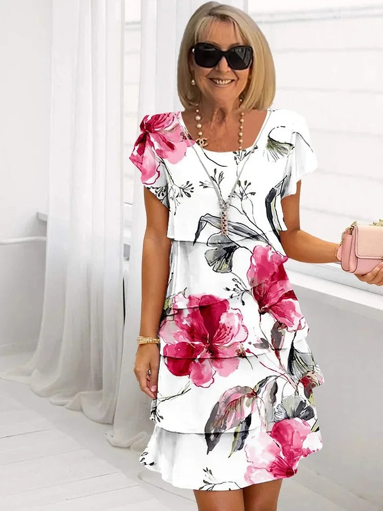 Chelsea | Women’s Tiered Flutter Sleeve Scoop Neck Midi Dress