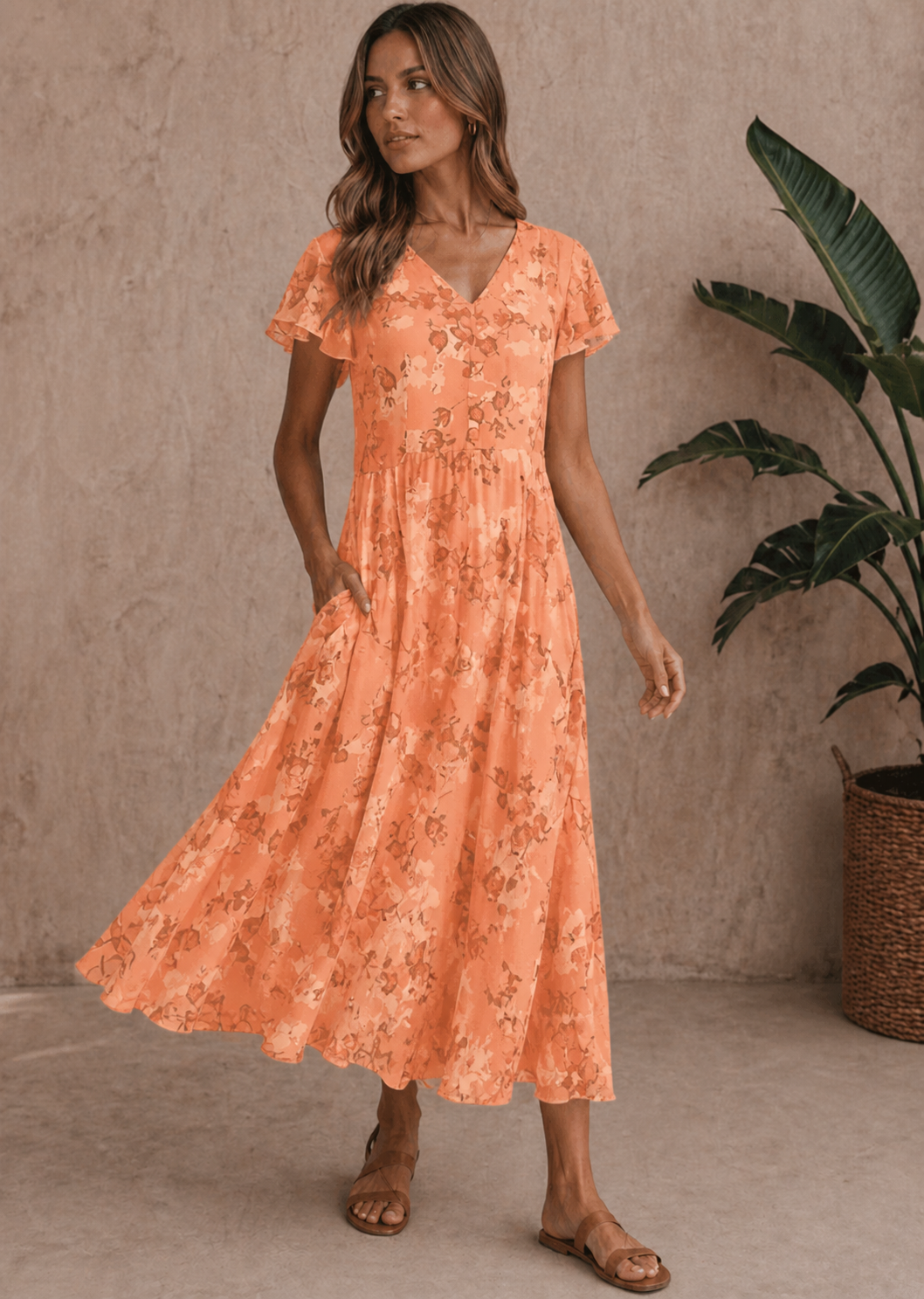 Ciara | Women’s Floral Flutter Sleeve Maxi Dress