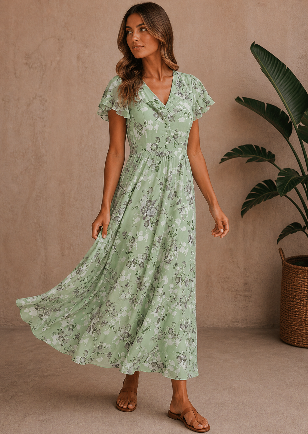 Ciara | Women’s Floral Flutter Sleeve Maxi Dress