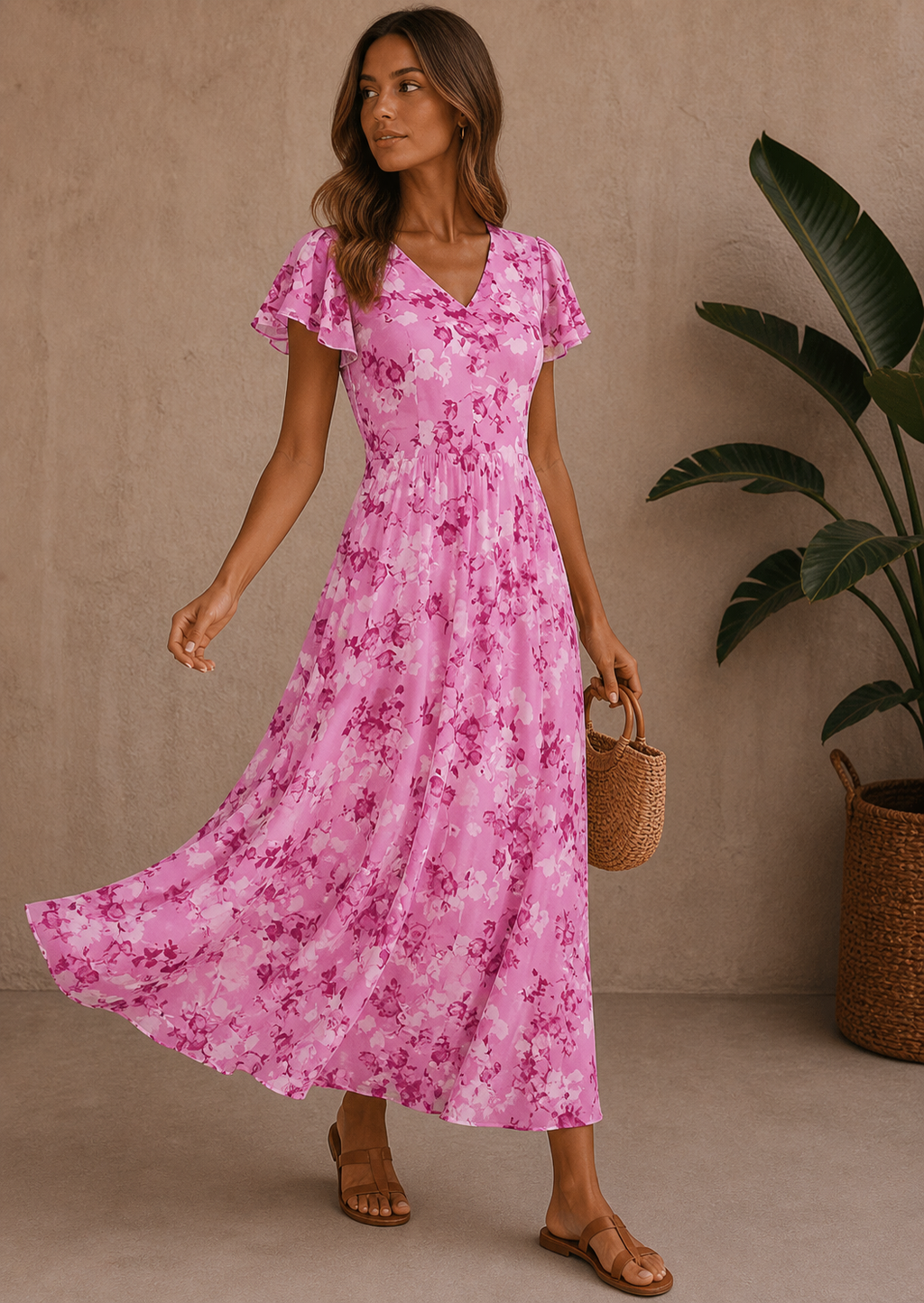 Ciara | Women’s Floral Flutter Sleeve Maxi Dress