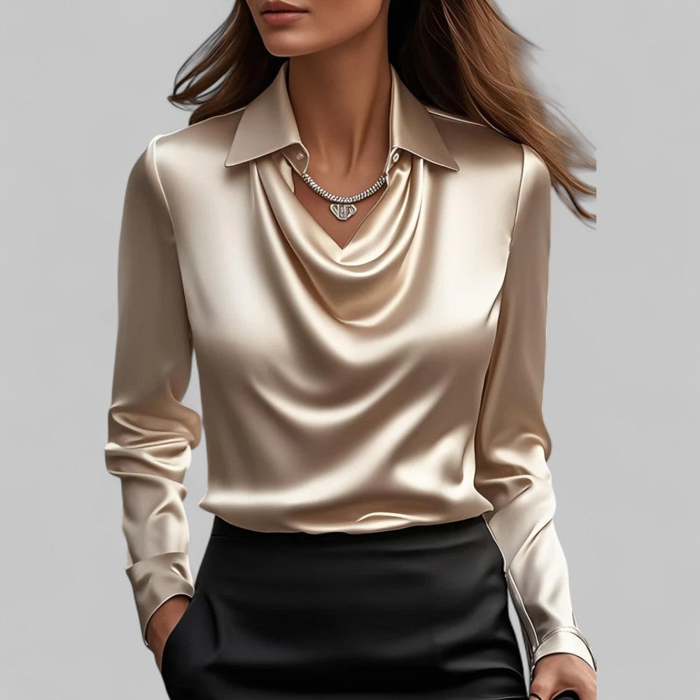 Clarice | Women’s Draped V Neck Long Sleeve Blouse