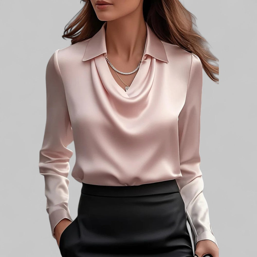 Clarice | Women’s Draped V Neck Long Sleeve Blouse