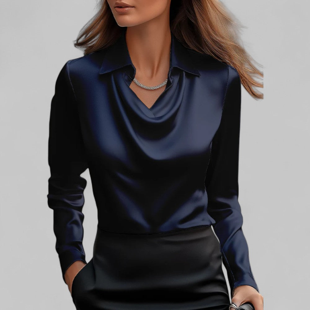 Clarice | Women’s Draped V Neck Long Sleeve Blouse