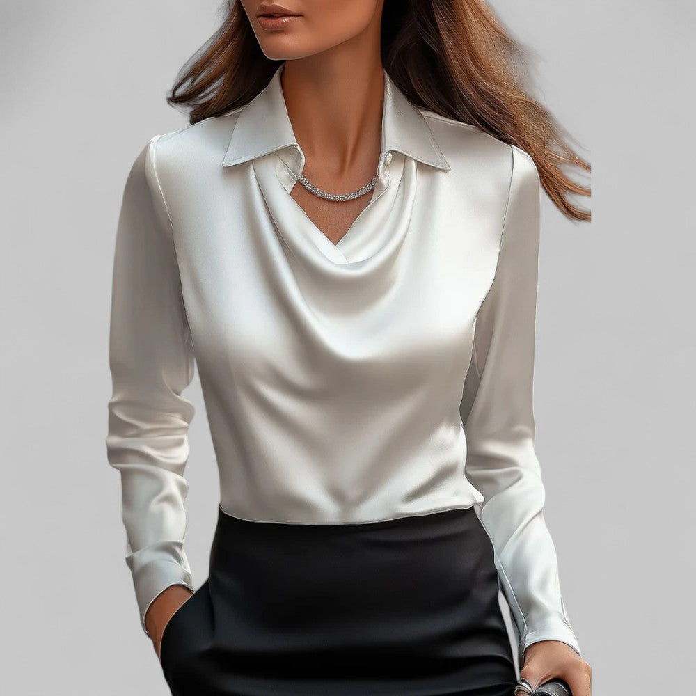 Clarice | Women’s Draped V Neck Long Sleeve Blouse