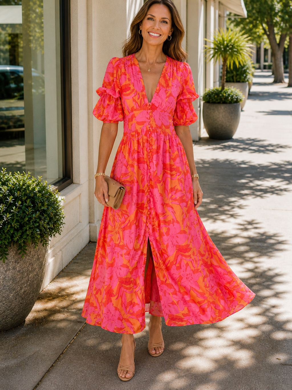 Clemency | Women’s Floral Flutter Sleeve Flowy Maxi Dress