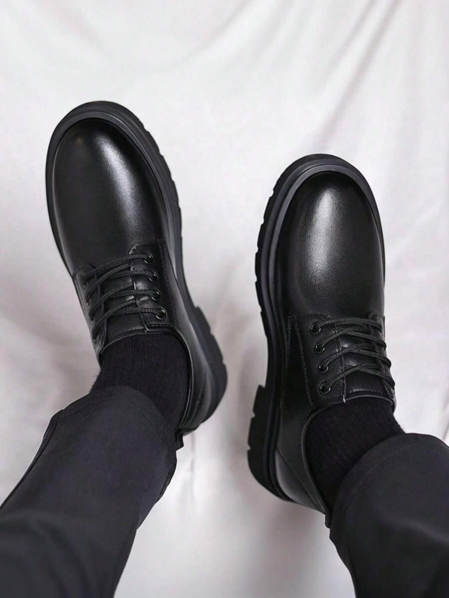 Clement | Men's Round Toe Lace Up Black Derby Dress Shoes