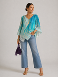 Clodagh | Women's V-Neck Asymmetrical Hem Long Sleeve Blouse