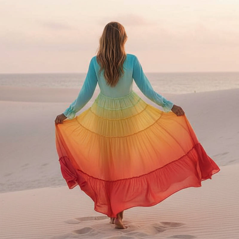 Colette | Women’s V Neck Long Sleeve Flowy Maxi Dress