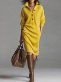 Cordelia | Women’s Ribbed Button Front Long Sleeve Midi Dress
