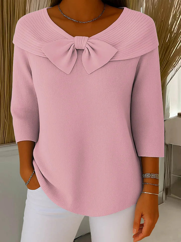 Corinne | Women’s Bow Detail Ribbed Boat Neck Top