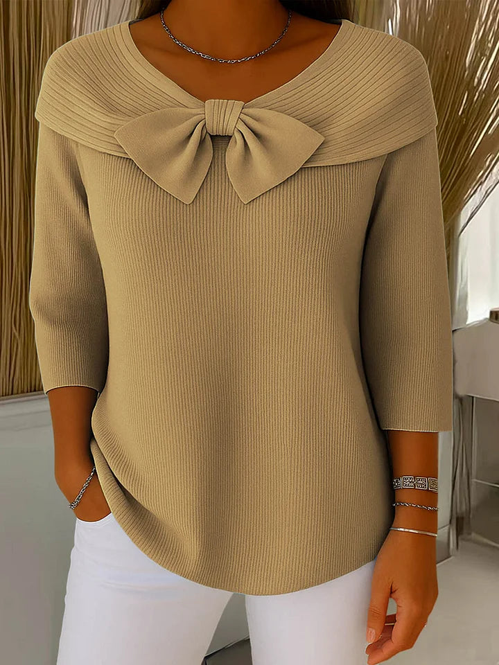 Corinne | Women’s Bow Detail Ribbed Boat Neck Top