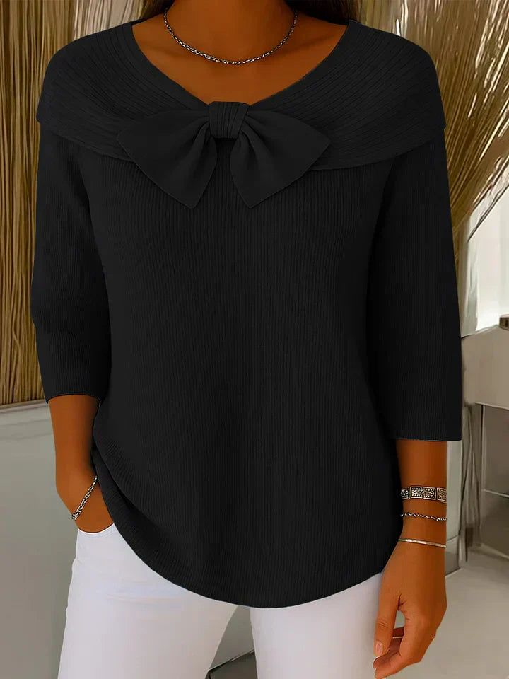 Corinne | Women’s Bow Detail Ribbed Boat Neck Top