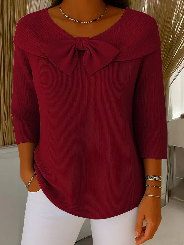 Corinne | Women’s Bow Detail Ribbed Boat Neck Top