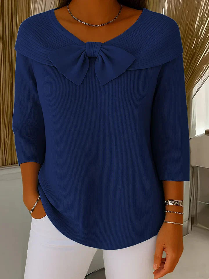 Corinne | Women’s Bow Detail Ribbed Boat Neck Top