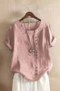 Crystal | Women’s Asymmetric Buttoned Crewneck Summer Blouse
